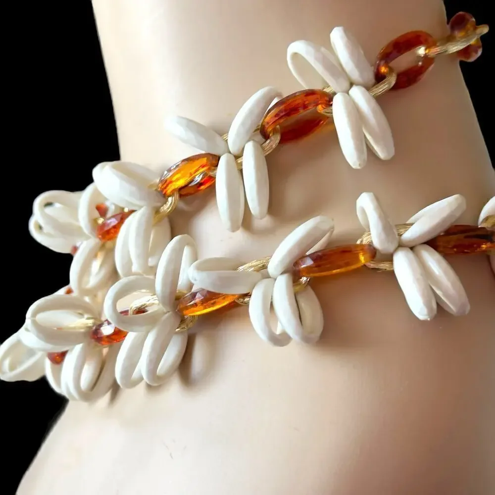 30” Lucite Chain Necklace in White and Warm Brown Tortoiseshell Vintage 1960’s